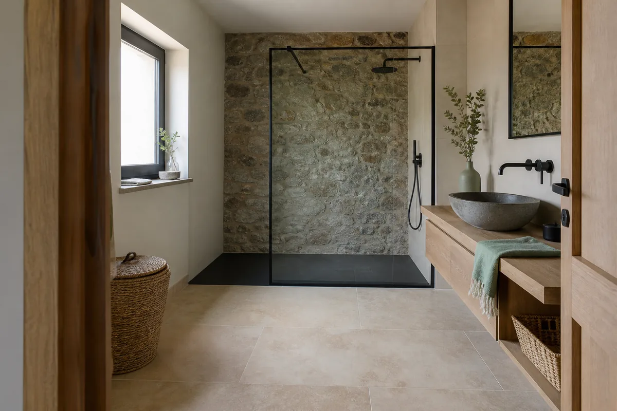Douche à l'italienne et baignoire